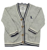 Šedý propínací svetr s tmavomodrým lemem a dinem, F&F