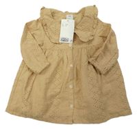 Nové - Béžové madeirové propínací šaty s límečkem H&M