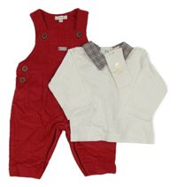 Nové - 2set - Červené laclové manšestráky + polo triko Mintini