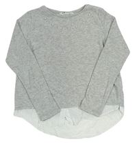 Šedý lehký svetr s korálky a halenkovou vsadkou H&M