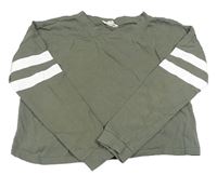 Khaki crop triko s pruhy H&M