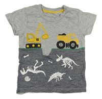 Šedé melírované tričko s dinosaury a auty Matalan