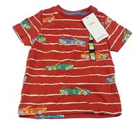 Červeno-bílé pruhované tričko s auty M&S