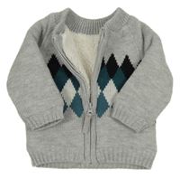 Šedý propínací zateplený svetr Nutmeg