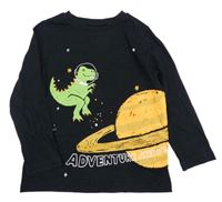 Černé triko s vesmírem a dinosaurem F&F