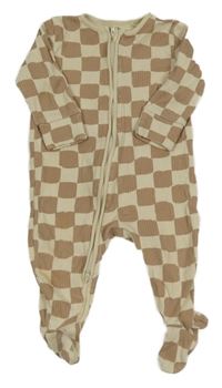 Smetanovo-hnědý kostkovaný žebrovaný overal Next