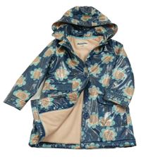 Tmavomodrý nepromokavý zateplený kabát s květy a kapucí M&S