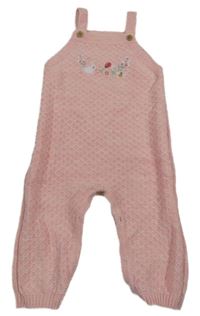 Světlerůžové pletené laclové kalhoty se zvířátky a kytičkami Nutmeg