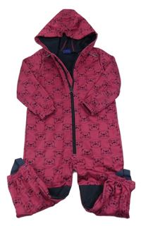 Tmavorůžovo-tmavomodrá softshellová kombinéza se zvířátky a kapucí Lupilu 