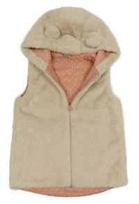 Béžová kožešinová podšitá vesta s kapucí a oušky Little kids