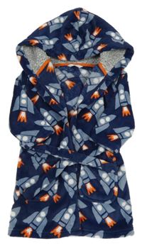 Tmavomodrý chlupatý župan s raketami a kapucí M&S