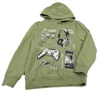 Světlekhaki mikina s potiskem a kapucí C&A