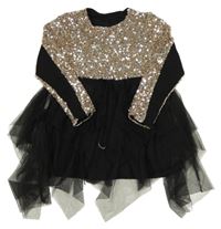 Zlato-černá flitrovo/tylová šatová tunika 