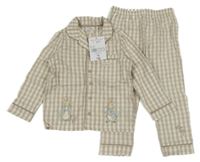 Nové - Béžovo-bílé kostkované flanelové pyžamo Peter Rabbit 