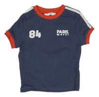 Tmavomodré žebrované crop tričko s nápisem M&S