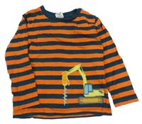 Tmavozeleno-oranžové pruhované triko s bagrem Alana 