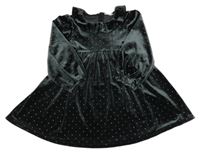 Antracitové sametové puntíkaté šaty s límečkem M&S