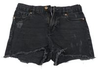 Antracitové riflové high waist kraťasy s prošoupáním Page one young