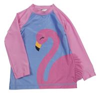 Světlemodro-růžové UV triko s plameňákem H&M