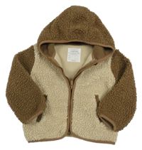 Smetanovo-hnědá huňatá podzimní bunda s kapucí Primark