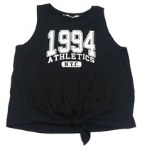 Černý crop top s číslem a nápisem a uzlem H&M