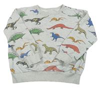 Světlešedá melírovaná oversize mikina s dinosaury 