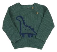 Šalvějový melírovaný žebrovaný svetr s dinosaurem PRIMARK