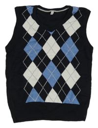 Černo-modro-bílá károvaná svetrová vesta zn. C&A