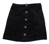 Černá cargo manšestrová sukně s knoflíky Next