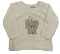 Smetanová sametová mikina s medvídkem a zajíčkem a kapsou orsolino