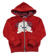 Červený plyšový bomber s pejskem a kapucí MILK PUB