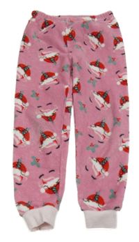 Růžové plyšové pyžamové kalhoty s jednorožci s vánočním motivem PRIMARK