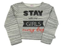 Šedo-bílá pruhovaná melírovaná silnější crop mikina s nápisy YIGGA