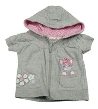 Šedá melírovaná propínací tepláková vesta s kočičkou a kapucí