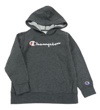 Tmavošedá melírovaná mikina s logem a kapsou a kapucí Champion