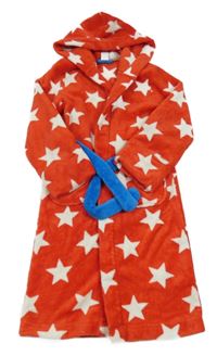 Červený plyšový župan s bílými hvězdičkami a kapucí Mini Boden
