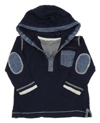 Tmavomodrá melírovaná mikina s kapsou a kapucí Next