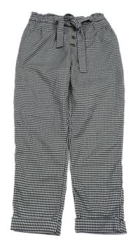 Černo-bílé vzorované paper bag kalhoty se zavazováním H&M