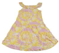 Bílo-žluto-lila batikované letní šaty s volánkem PRIMARK