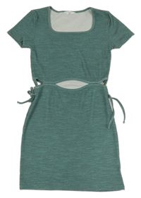 Olivovošedo-zelené melírované žebrované šaty s průstřihy Candy Couture