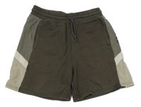 Tmavošedohnědo-šedo-bílo-béžové teplákové kraťasy s nápisy H&M