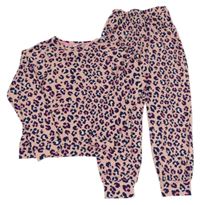 Pudrovo-tmavomodro-mátovo-křiklavě růžové vzorované pyžamo JEFF&CO