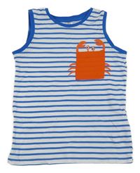 Bílo-cobaltově modré pruhované tílko s krabem/kapsou KIDS
