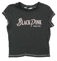 Tmavošedé žebrované crop tričko s nápisem H&M
