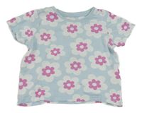 Světlemodro-bílo-tmavorůžové květované crop tričko PRIMARK