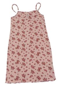 Růžové žebrované květované šaty s madeirou Primark