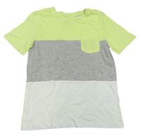 Šedo-bílo-limetkové tričko s kapsičkou C&A