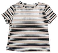 Růžovo-černo-bílé pruhované žebrované crop tričko H&M