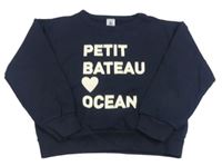 Tmavomodrá mikina s nápisem a srdcem Petit Bateau