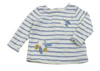 Bílo-modrá pruhovaná mikina s květy a včelou Next